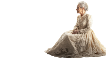 Portrait of an Old Woman Wearing a Victorian Style Gown, Capturing the Elegance and History of a Bygone Era for Use in Vintage Themed Projects. png