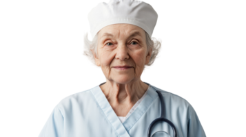 A Compassionate Old Woman in a Nurse's Uniform Offering Care and Support to Patients, Perfect for Healthcare and Nursing Themes. png