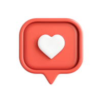 A red speech bubble with a white heart icon inside, and rounded corners, minimalist, design, rendered isolate png