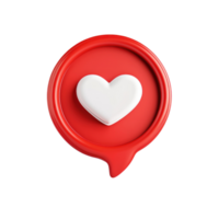 A red speech bubble with a white heart icon inside, and rounded corners, minimalist, design, rendered isolate png