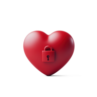 Red heart with lock 3D icon isolate png