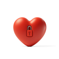 Red heart with lock 3D icon isolate png