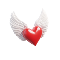 Red heart with white wings flying 3D icon isolate png