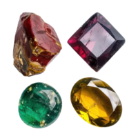 4 different shape of beautiful Gemstone stone top view isolate on transparency background png
