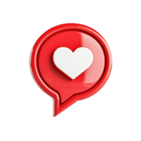 A red speech bubble with a white heart icon inside, and rounded corners, minimalist, design, rendered isolate png