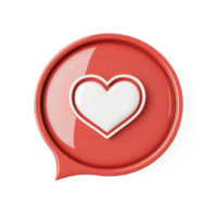 A red speech bubble with a white heart icon inside, and rounded corners, minimalist, design, rendered isolate png