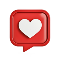 A red speech bubble with a white heart icon inside, and rounded corners, minimalist, design, rendered isolate png