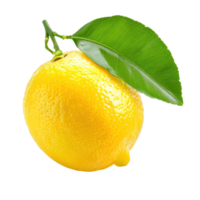 Fresh Lemon with green leaves, clipping path isolate on transparency background png