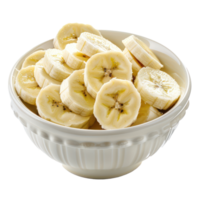 Sliced pieces of banana in bowl front view isolate on transparency background png