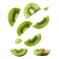 Falling slices of Kiwi isolate on transparency background png