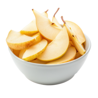 Sliced pieces of pear in bowl front view isolate on transparency background png