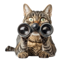 Cat holding Binoculars searching looking observing isolate on transparency background png