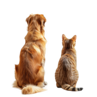 Back view of Dog and cat looking up the same direction, full body isolate on transparency background png