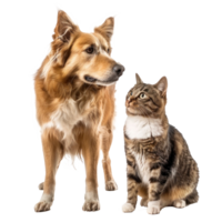 Dog and cat standing together full body isolate on transparency background png