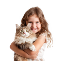 Smiling Little girl holding a Cat full body isolate on transparency background png