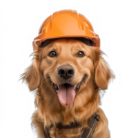 Smiling dog wearing construction helmet, full body isolate on transparency background png