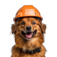 Smiling dog wearing construction helmet, full body isolate on white background png