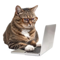 cat wearing glasses using laptop isolate on white background png