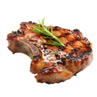 grilled pork chops with rosemary sprigs on a white background png