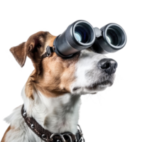Dog holding Binoculars searching looking observing isolate on white background png