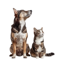 Attentive Dog and Cat Looking Up in Same Direction, standing full body isolate on white background png