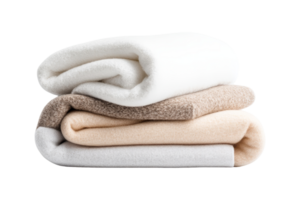 Cozy blankets stacked for comfort isolated on white background soft textiles front view home decor png