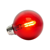 Illuminating red light bulb home decor product photography indoor setting close-up light and color concept png