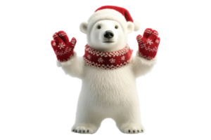 Festive polar bear with santa hat and mittens winter wonderland holiday decoration cheerful atmosphere png