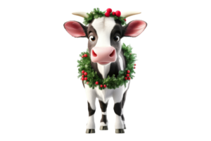 Friendly cow holiday cheer farm digital art festive front view whimsical png