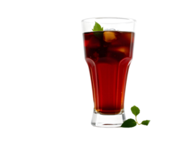 A glass of iced tea with a leaf on top png