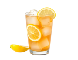 A glass of lemonade with ice and a slice of lemon png