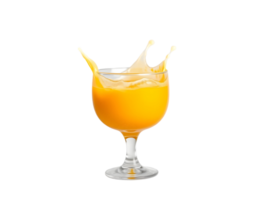 Orange juice splash in a glass isolated on black background png