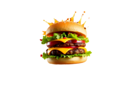 A hamburger with cheese and lettuce on a black background png