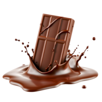 Chocolate bar with splash on black background png