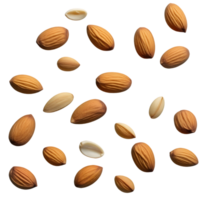 Almonds falling on a black background png