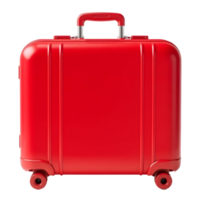 A red suitcase on wheels with handles png
