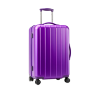 A purple suitcase with wheels on a black background png
