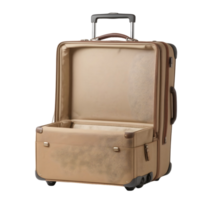 A tan suitcase with wheels on a black background png