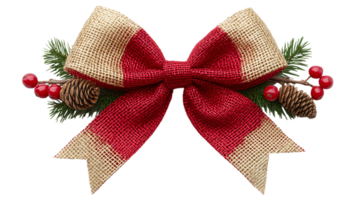 festive red and gold burlap bow adorned with pinecones and berries, perfect for holiday decorations. This beautiful layered design adds cheerful touch to any setting png
