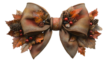 decorative autumn bow featuring leaves, pinecones, and berries, perfect for seasonal decor. This beautiful piece adds warm touch to any setting png