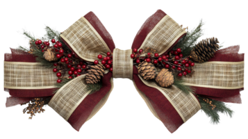 beautiful layered autumn bow in deep red and gold, adorned with pinecones and berries, perfect for seasonal decorations. This elegant piece adds warmth and charm to any setting png