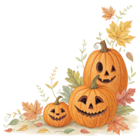 Whimsical Pumpkin Arrangement with Colorful Leaves png