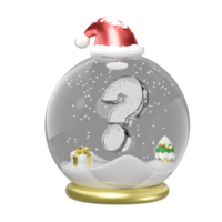 3d question mark symbol transparent in snow globe with santa claus hat isolated. FAQ or frequently asked questions, merry christmas and happy new year, 3d render illustration png