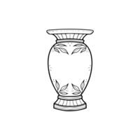 A drawing of a vase with leaves on it vector