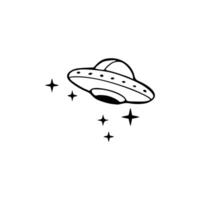 A black and white drawing of a flying saucer vector