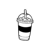 A black and white drawing of a drink with a straw vector