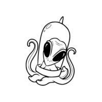An octopus with an alien inside it coloring page vector