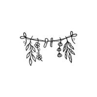 A drawing of a hanging plant and flowers vector