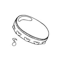 A drawing of a tambourine with music notes vector