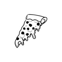 A black and white drawing of a slice of pizza vector